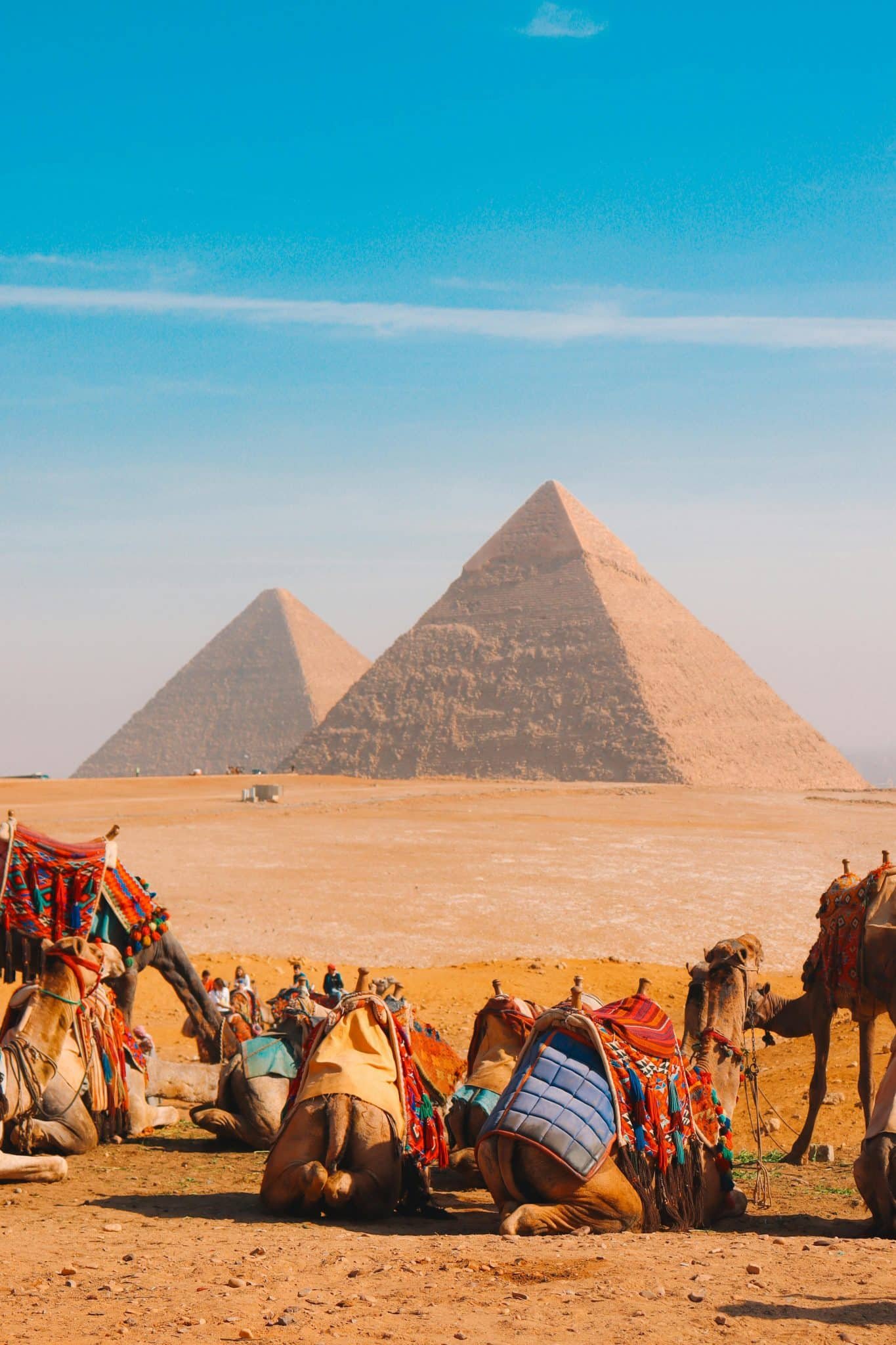 Panoramic view of the three Giza pyramids