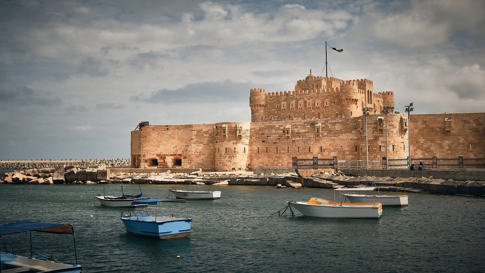 Boats,In,A,Harbor,In,Front,Of,Qaitbay,Fort.,Citadel